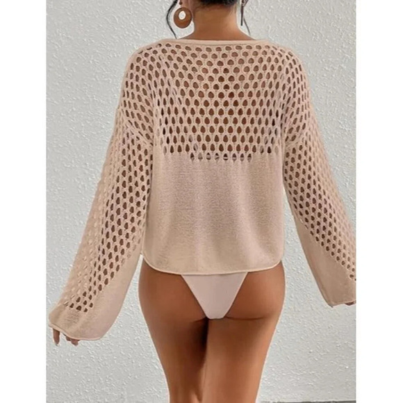 Women Button Down Tunic Apricot Dress V Neck Swimsuit bikini Coverups - Picture 5 of 5